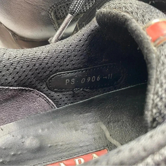 Prada Americas cup black leather mesh sneaker casual shoe size 11 - Picture 6 of 10